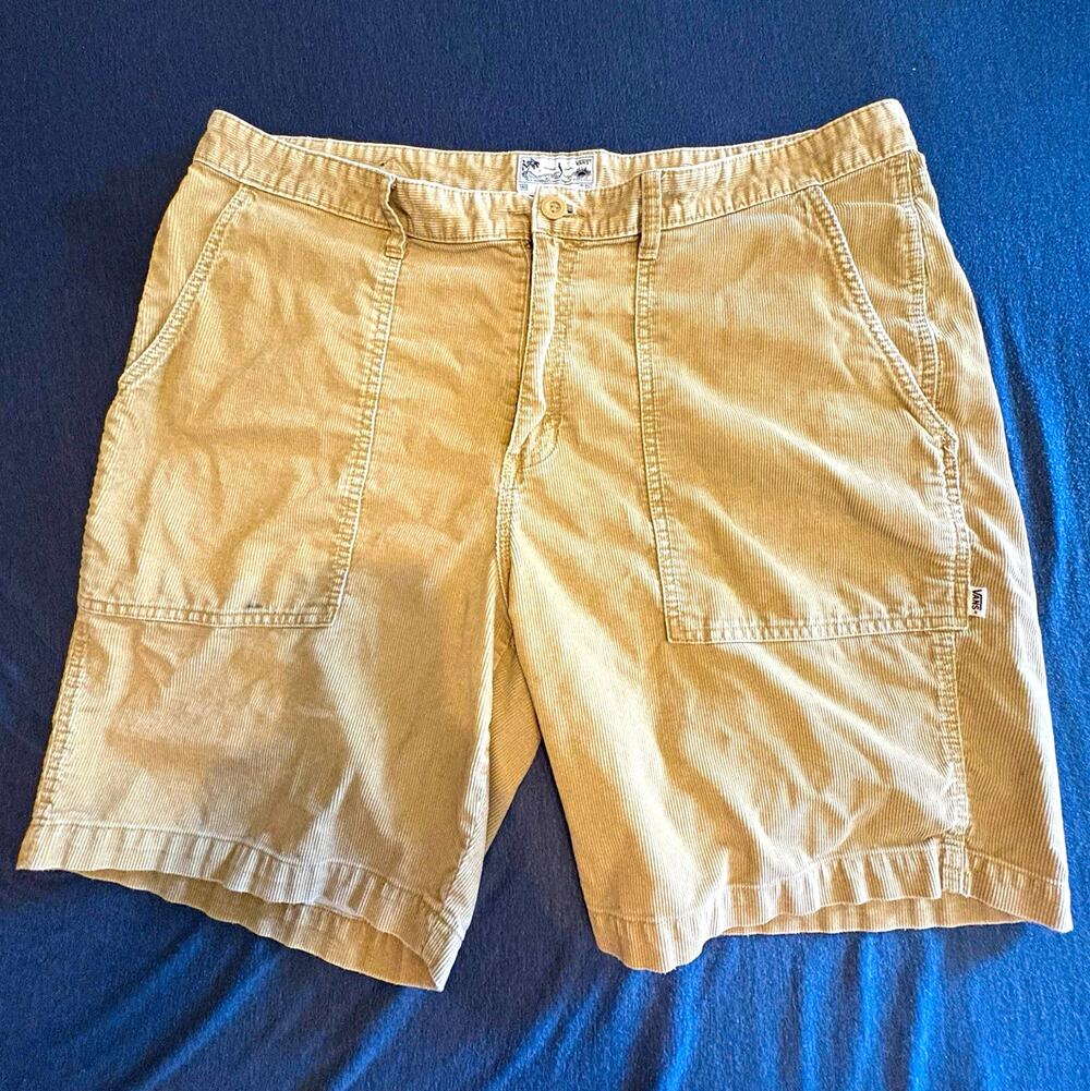 Vans Joel Tudor Men’s Beige Corduroy Cotton Shorts Button Pockets Surf Beach